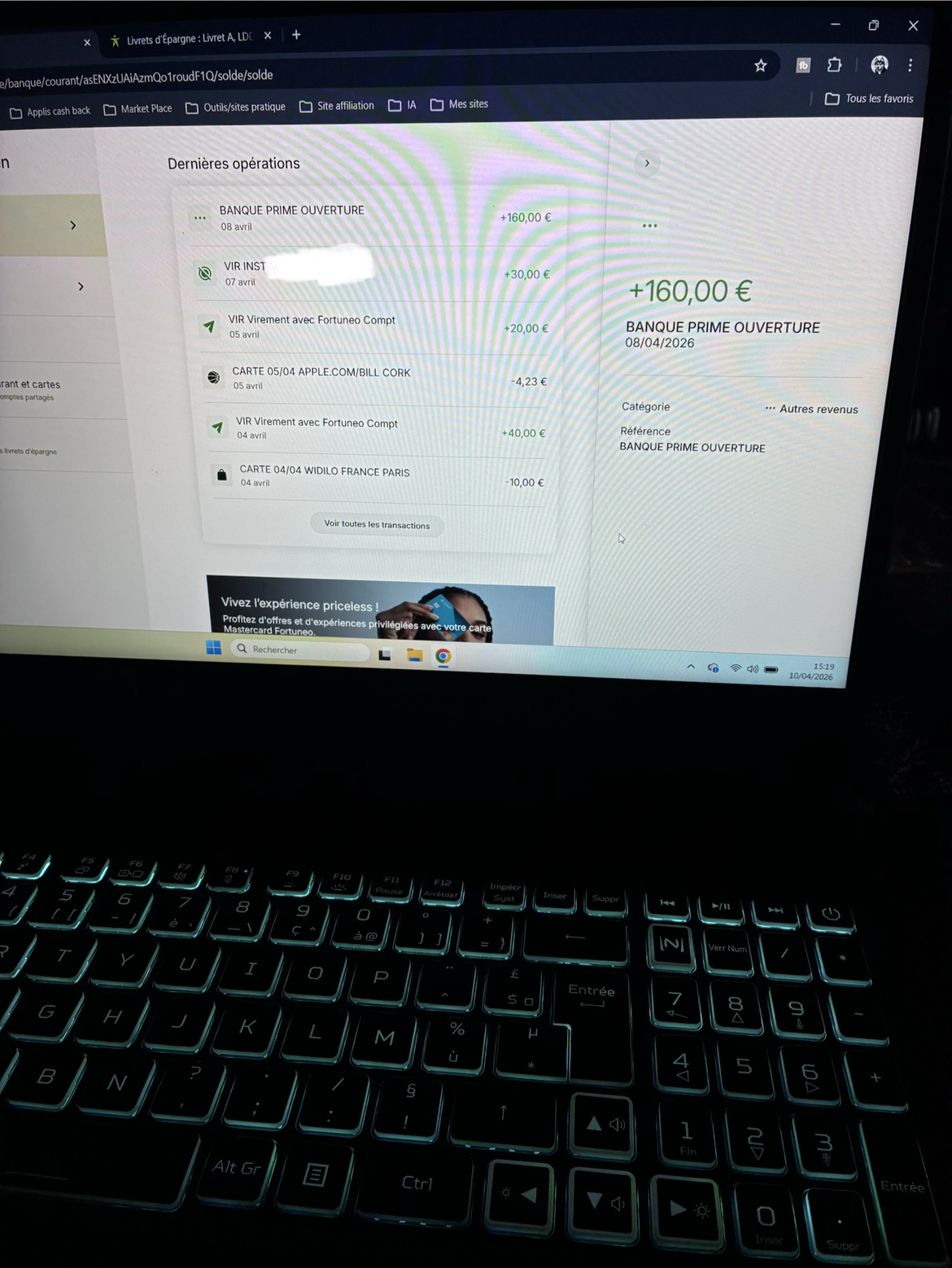 Fortuneo +160€ PC
